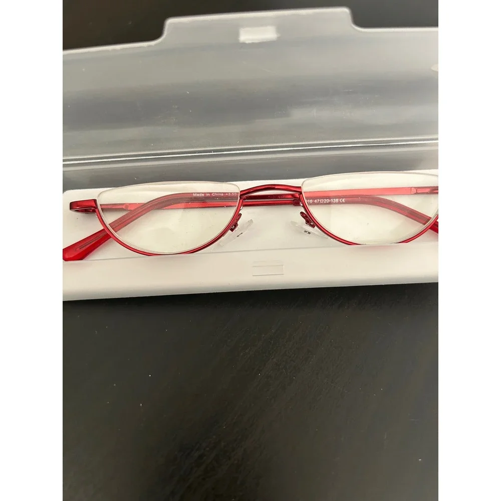 Reading Glasses Red Purple Half Moon Slim Metal Frame +3.50 Strength Lot of 2